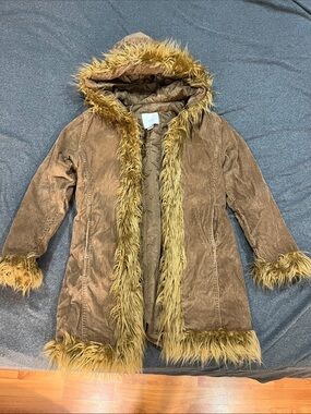 Zara Children Tan Quilted Vintage Penny Lane Style Fur Jacket
